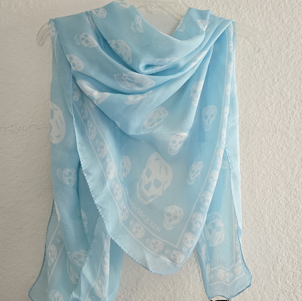 Alexander Mcqueen Skull Silk Scarf Blue